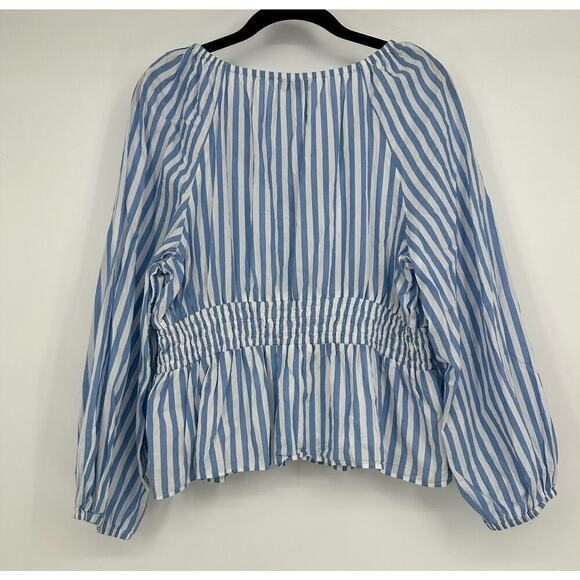 J. Crew Striped V-Neck Blouse in Blue and White - Picture 7 of 9